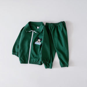 Toddler Mickey Embroidered Zip-Up Jacket and Jogger Pants Set (1-5y) - Green