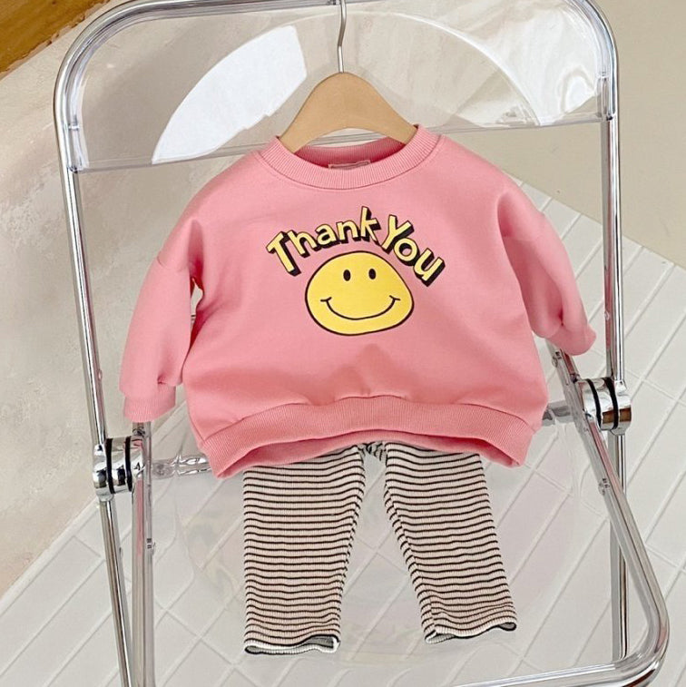Baby Thank You Sweatshirt & Striped Leggings Set (4m-18m) - Pink - AT NOON STORE