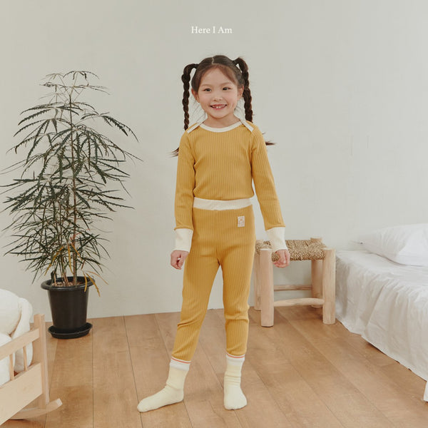 Kids Color Block Ribbed Top and Pants Set(2-3y)-  Mustard