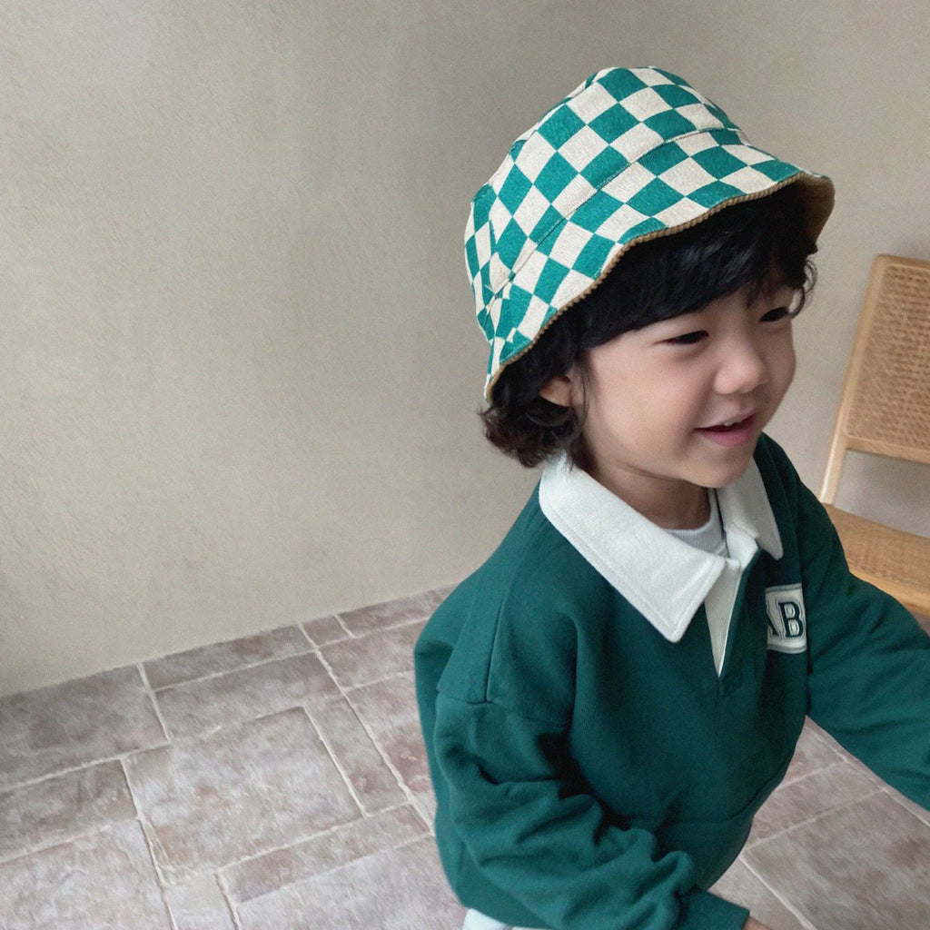 Kids Reversible Checker Corduroy Bucket Hat (3-6Y) - 2 Colors Green