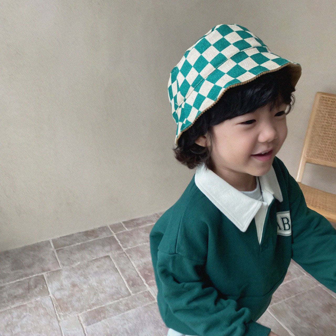 Kids Reversible Checker Corduroy Bucket Hat (3-6y) - 2 Colors - AT NOON STORE