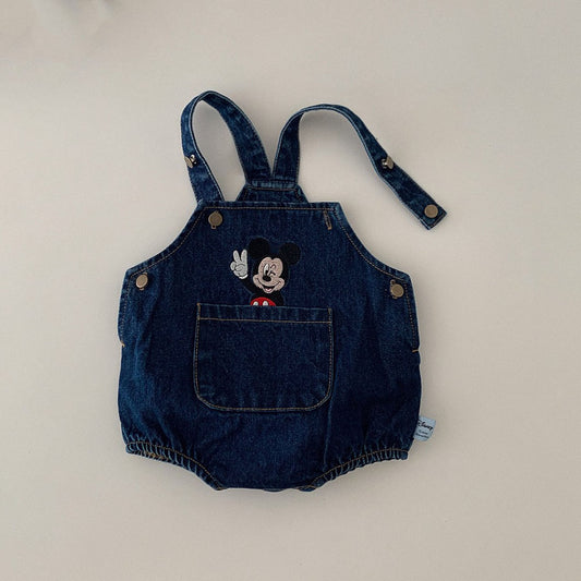 Baby V Mickey Mouse Embroidery Shortalls (3-18m) - Denim - AT NOON STORE