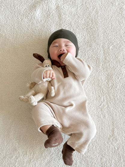 Baby Nine Long Sleeve Waffle Jumpsuit (0-18m) - Beige - AT NOON STORE