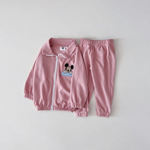 Toddler Mickey Embroidered Zip-Up Jacket and Jogger Pants Set (1-5y) - Pink - AT NOON STORE