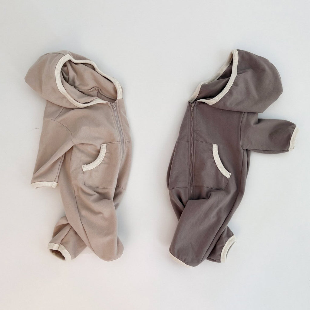 Brown Baby Zip-Up Hooded Jumpsuit