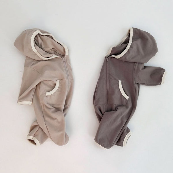 Baby Pocket Hooded Zip-up Jumpsuit (2-18m) - Beige