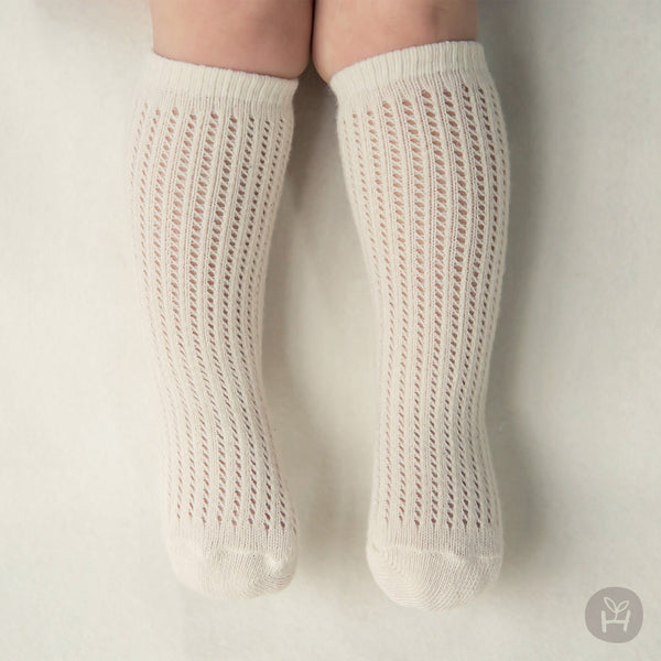 Baby Angel Pointelle Knee-High Socks (0-4y) - Oatmeal