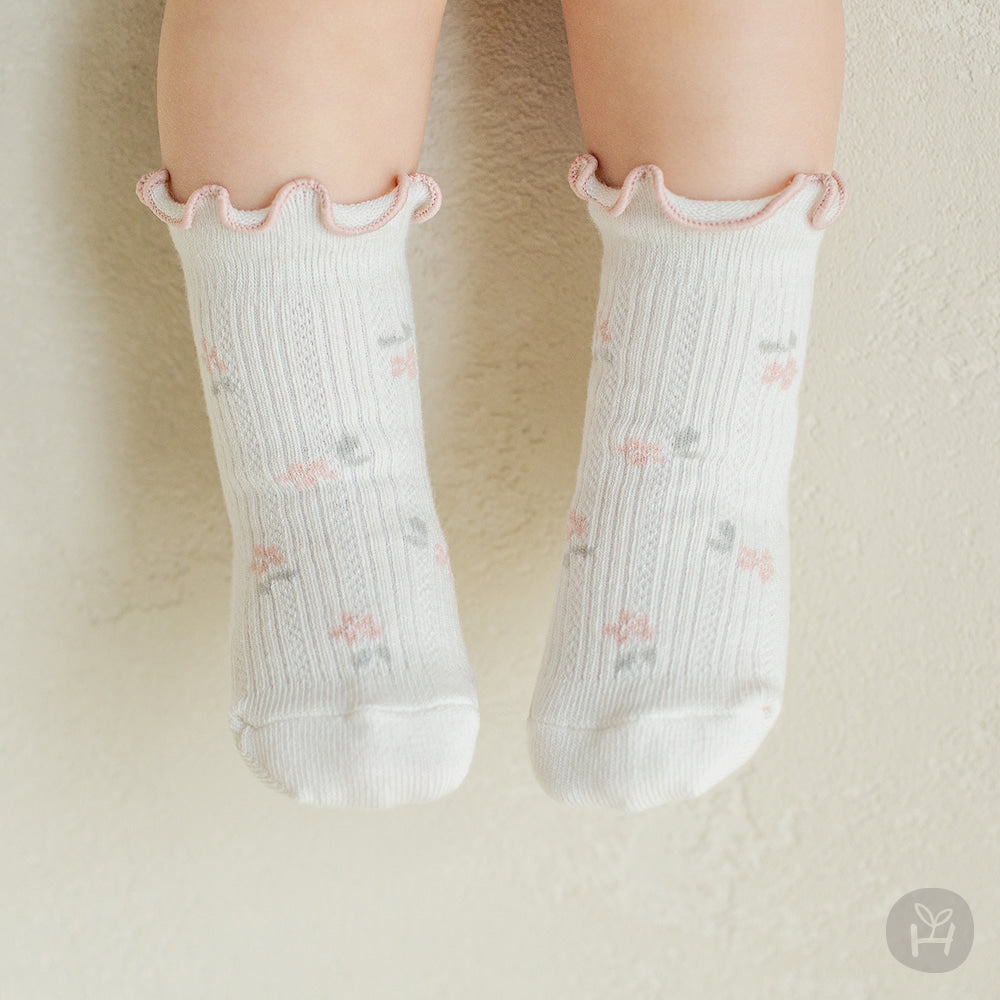 Baby Toddler Floral Lettuce Edge Socks (0-4T) - Pink Floral