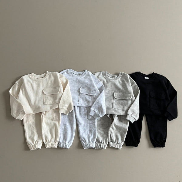 Kids Pocket Sweatshirt & Cargo Jogger Pants Set (4-5yrs) - Dark Heather Grey - AT NOON STORE