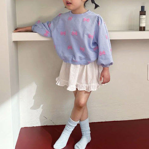 Toddler Bow Printed Puff Sleeve Sweatshirt (1-5y) - Blue