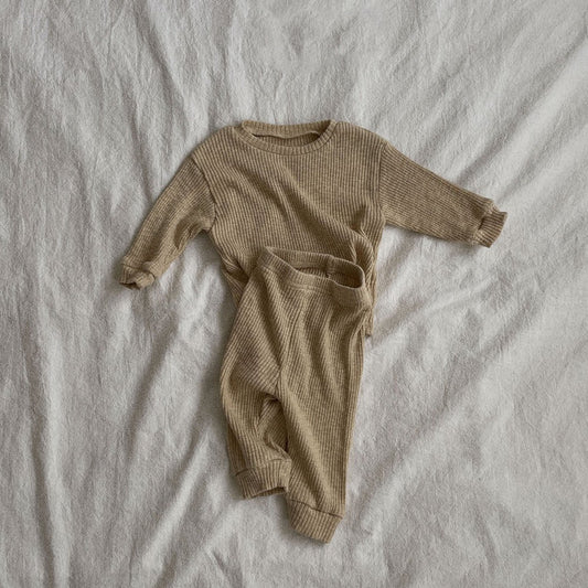 Baby Ribbed Top and Pants Set (3-36m) - Beige - AT NOON STORE