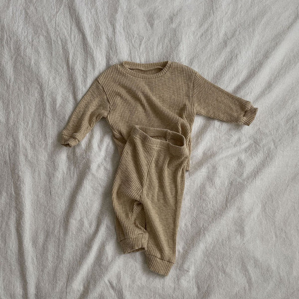 Baby Ribbed Top and Pants Set (3-36m) - Beige