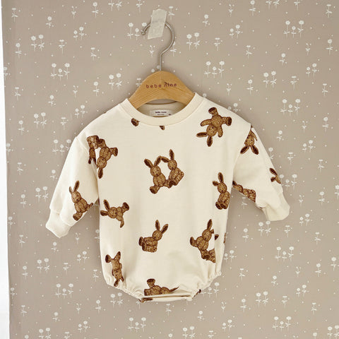 Baby Bunny Printed Sweatshirt Romper (3-18m) - Ivory