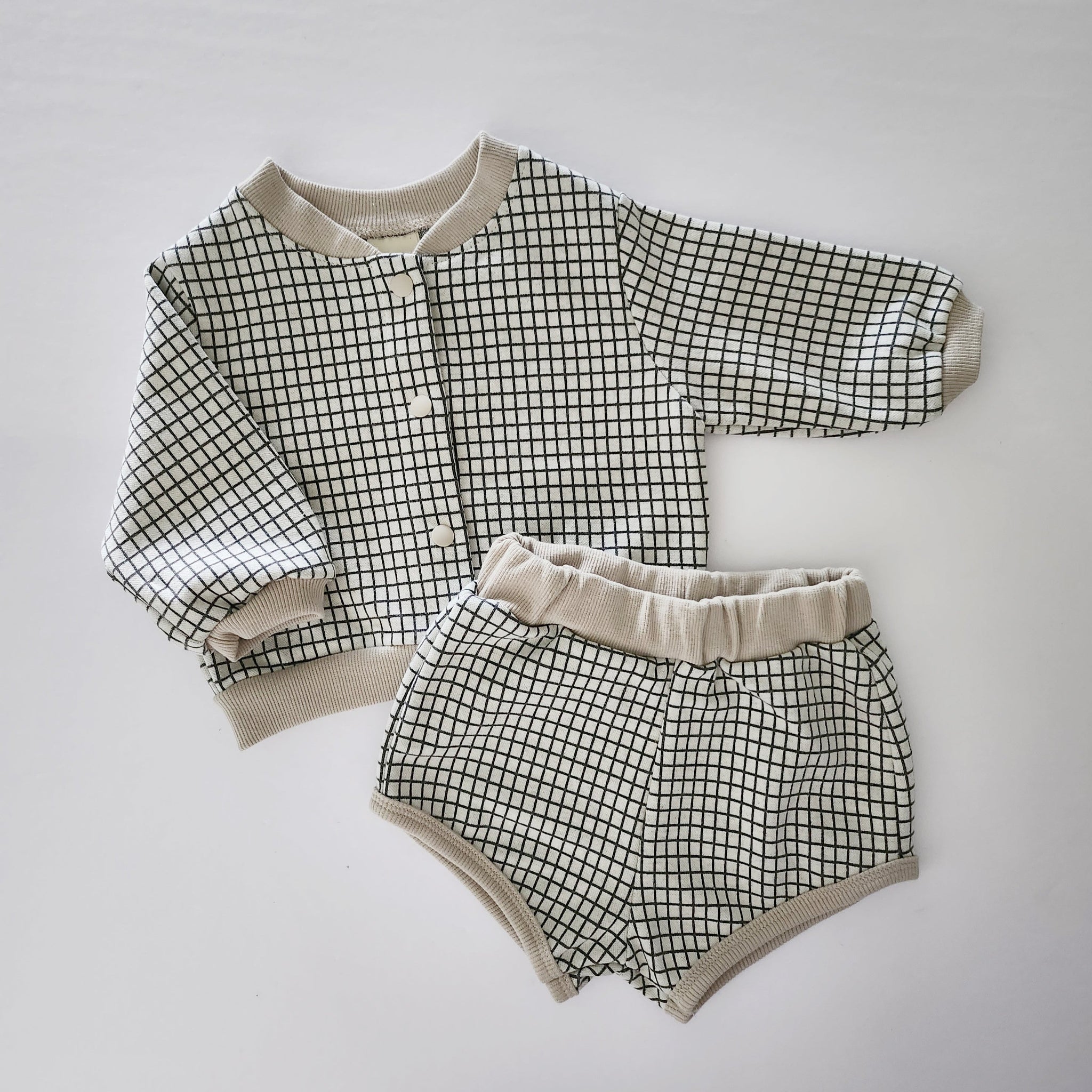 Baby BH Check Cardigan and Bloomer Shorts Set (3-18m)- Grey