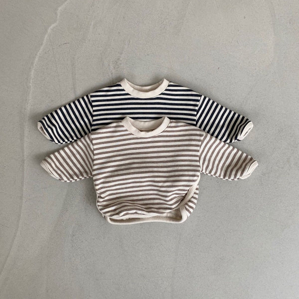 Baby BH Contrast Trim Sweatshirt (3-18m) - Beige Striped - AT NOON STORE