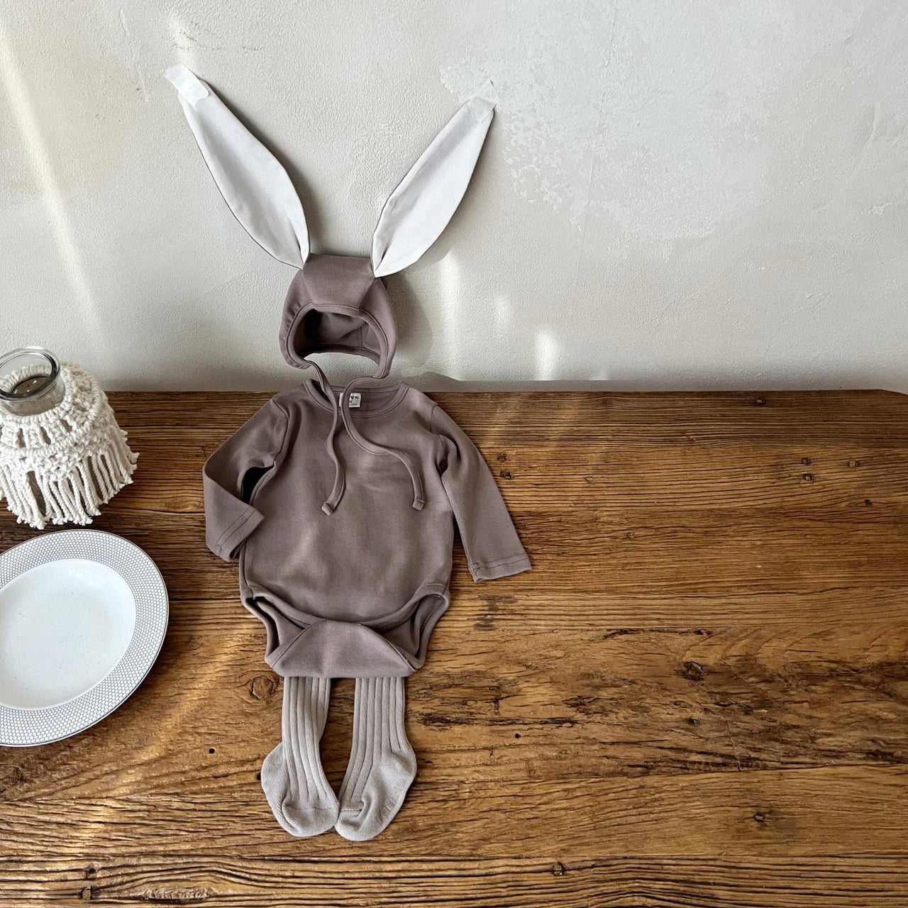 Baby Basic Romper + Bunny Ears Bonnet Set (0-24m)- 3 Colors
