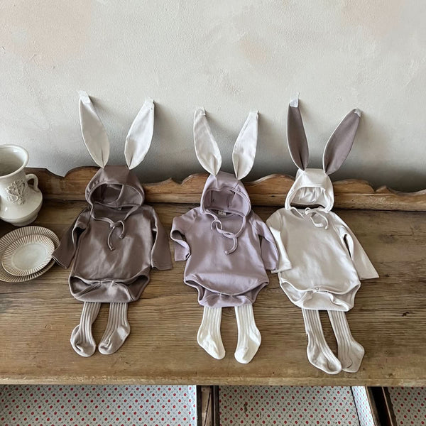 Baby Basic Romper + Bunny Ears Bonnet Set (0-24m)- 3 Colors