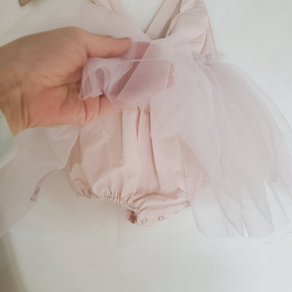 Baby Sleeveless Bow Tutu Dress Romper (3-18m) - Beige