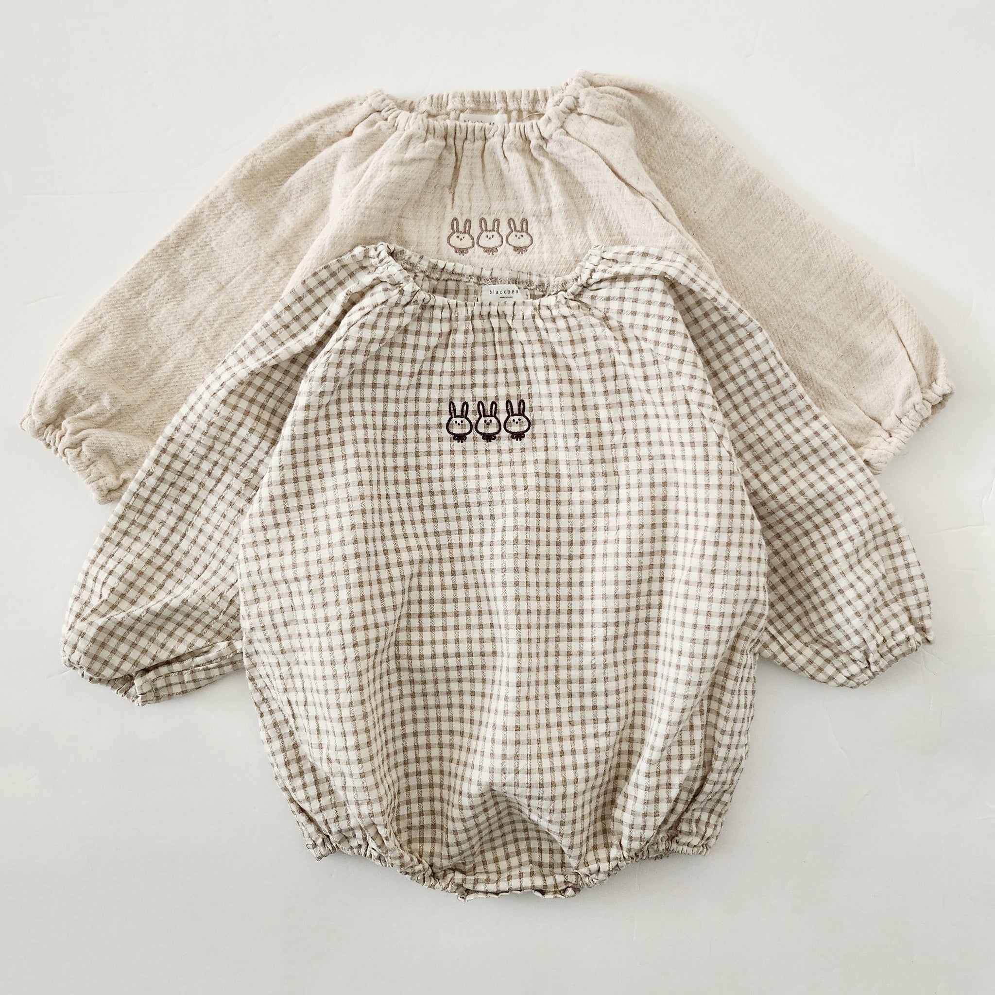 Baby Bunny Embroidery Gauze Cotton Romper (3-18m) - Gingham - AT NOON STORE