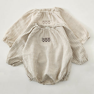 Baby Bunny Embroidery Gauze Cotton Romper (3-18m) - Gingham - AT NOON STORE
