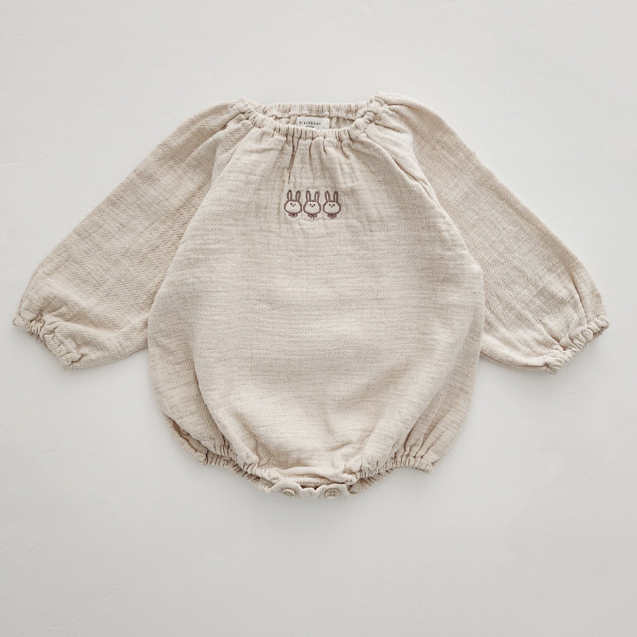 Baby Bunny Embroidery Gauze Cotton Romper (3-18m) - Beige