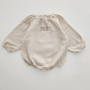 Baby Bunny Embroidery Gauze Cotton Romper (3-18m) - Beige