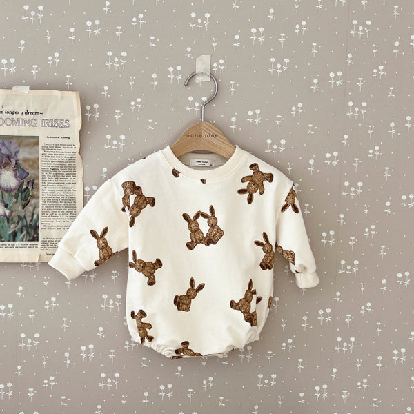 Baby Bunny Printed Sweatshirt Romper (3-18m) - Ivory - AT NOON STORE