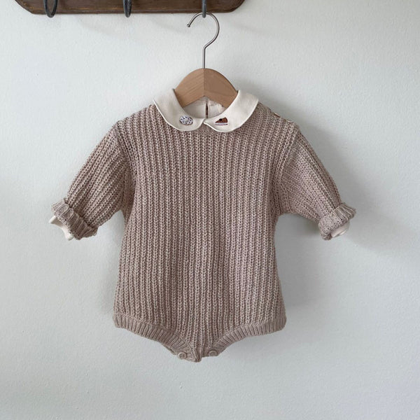 Baby Button Sweater Romper (3-24m) - Beige - AT NOON STORE