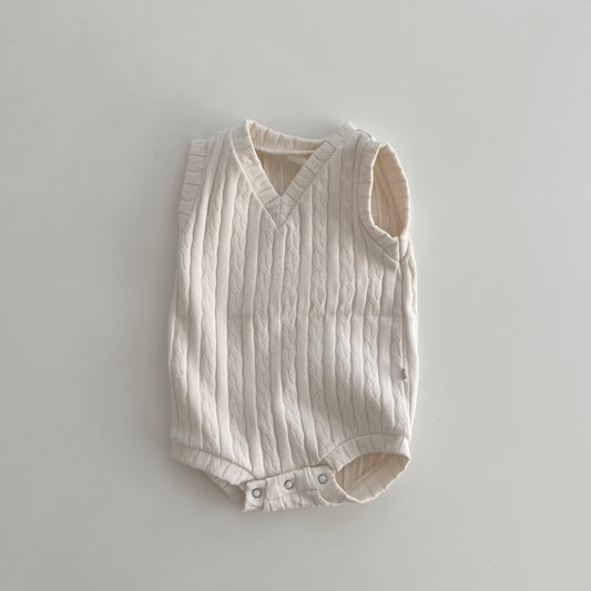 Baby Cable Knit Sleeveless Romper (3-18m)-  Cream - AT NOON STORE