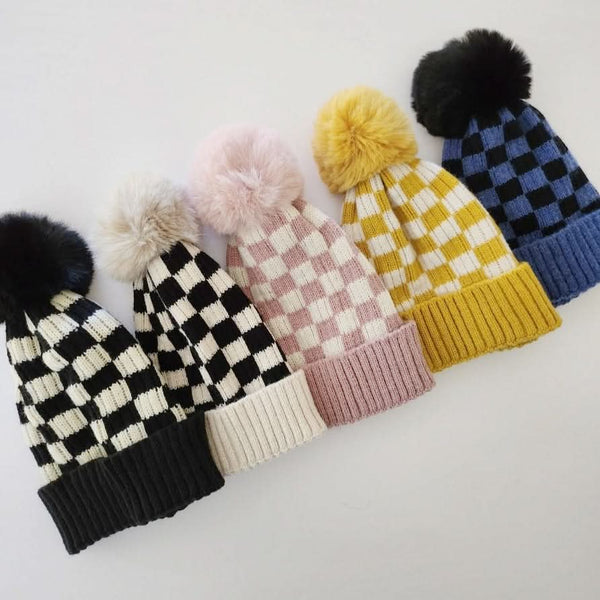 Baby Checkered Pom Beanie (1-5y) - 5 Colors - AT NOON STORE
