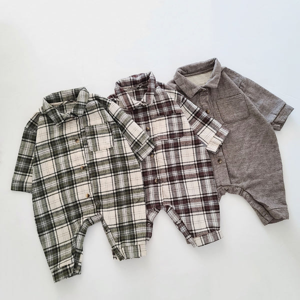 Baby Collared Shirts Romper (3-12m)- Brown Flannel - AT NOON STORE