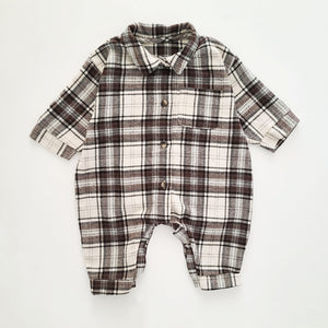 Baby Collared Shirts Romper (3-12m)- Brown Flannel - AT NOON STORE
