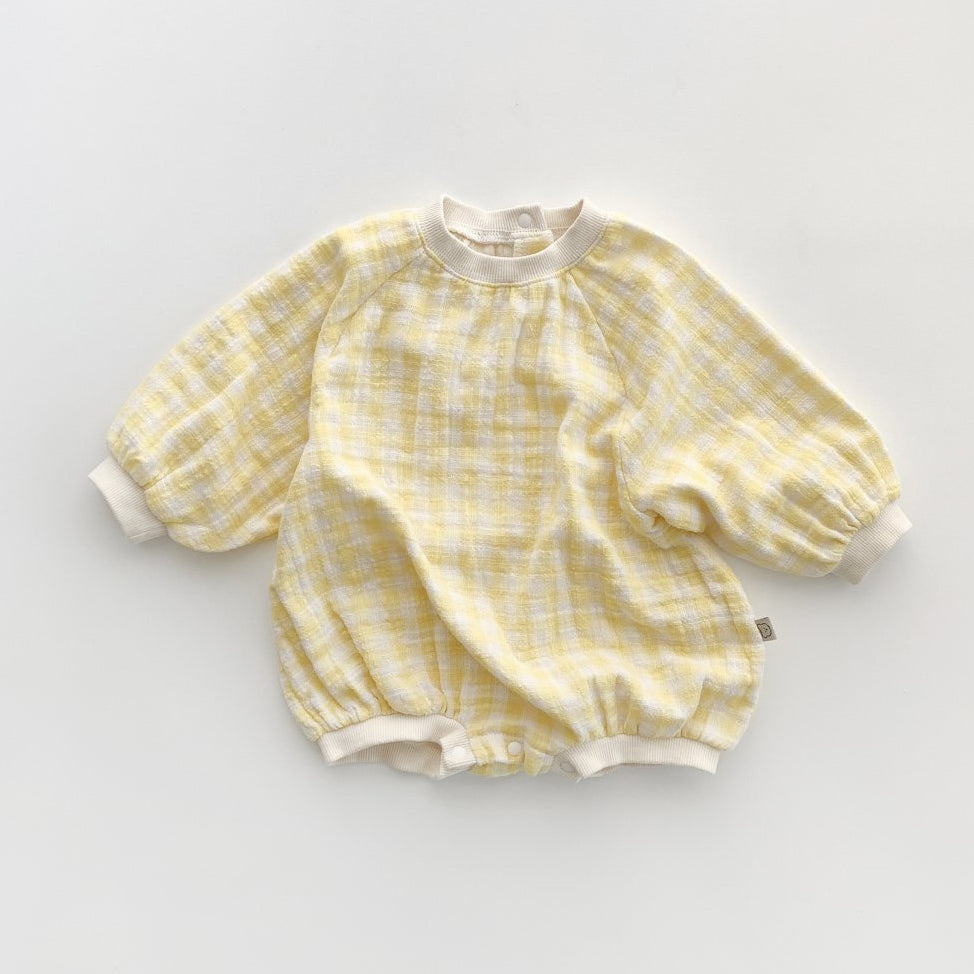 Baby Cotton Gingham Romper (0-12m) - Yellow
