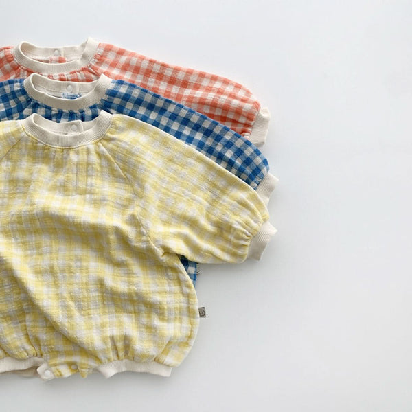 Baby Cotton Gingham Romper (0-12m) - Yellow