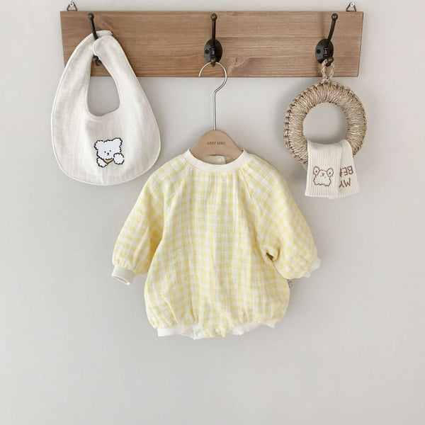 Baby Cotton Gingham Romper (0-12m) - Yellow
