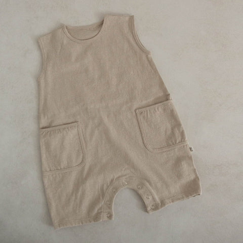 Baby Cotton Sleeveless Pocket Jumpsuit (3-18m)- Beige - AT NOON STORE