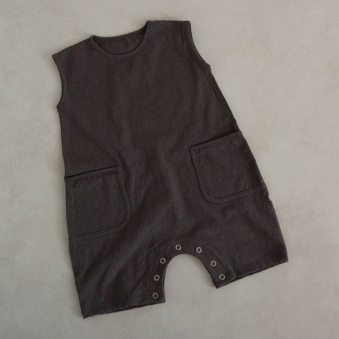Baby Cotton Sleeveless Pocket Jumpsuit (3-18m)- Charcoal