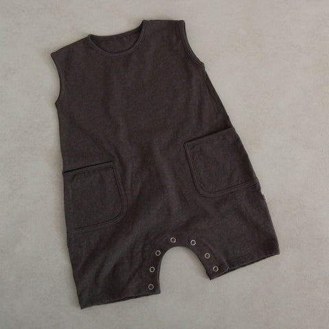 Baby Cotton Sleeveless Pocket Jumpsuit (3-18m)- Charcoal - AT NOON STORE