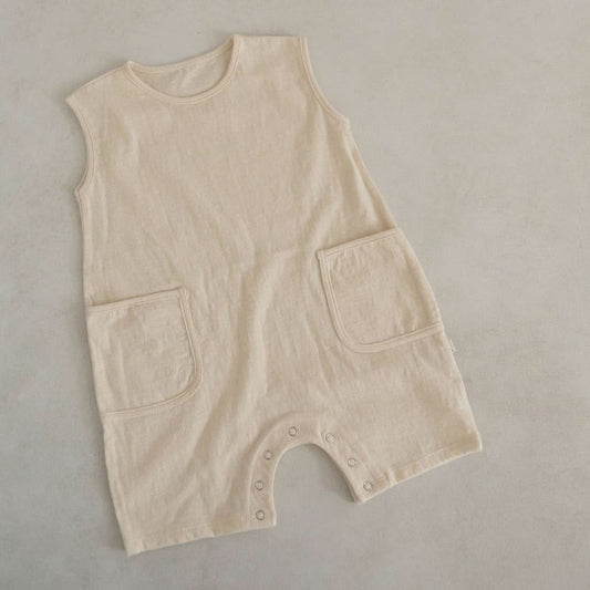 Baby Cotton Sleeveless Pocket Jumpsuit (3-18m)- Ivory - AT NOON STORE