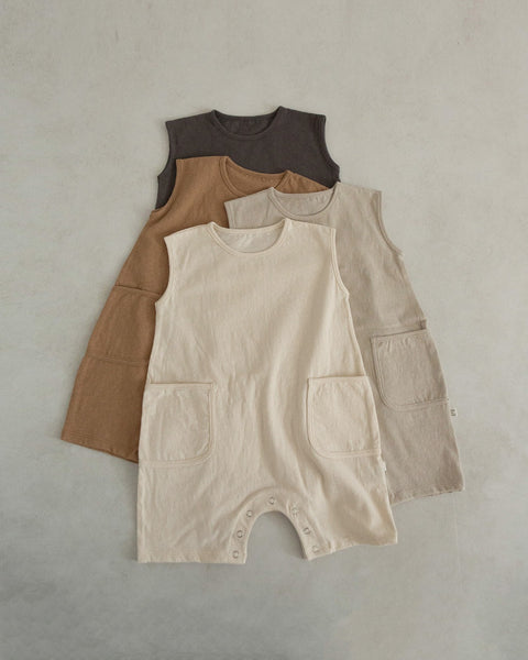 Baby Cotton Sleeveless Pocket Jumpsuit (3-18m)- Ivory