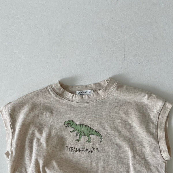Baby Dinosaur Sleeveless Tee Romper (4-15m) - Oat T-Rex - AT NOON STORE