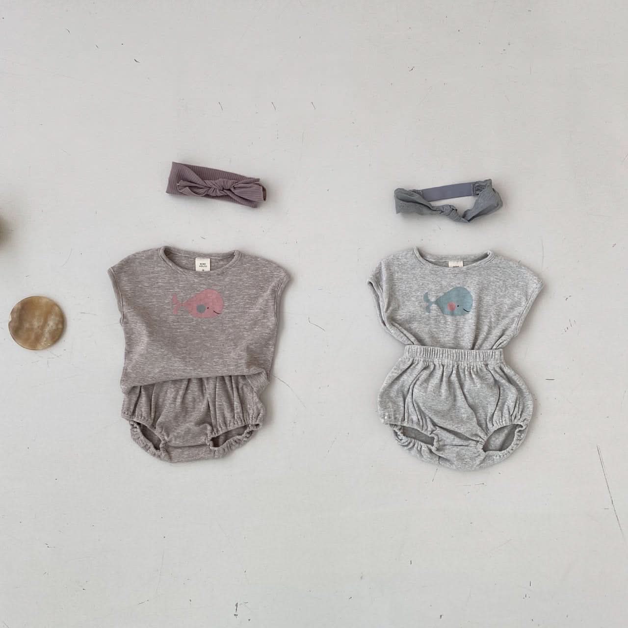 Baby Dolphin Tee and Bloomer Shorts Set (3-18m) - Gray - AT NOON STORE