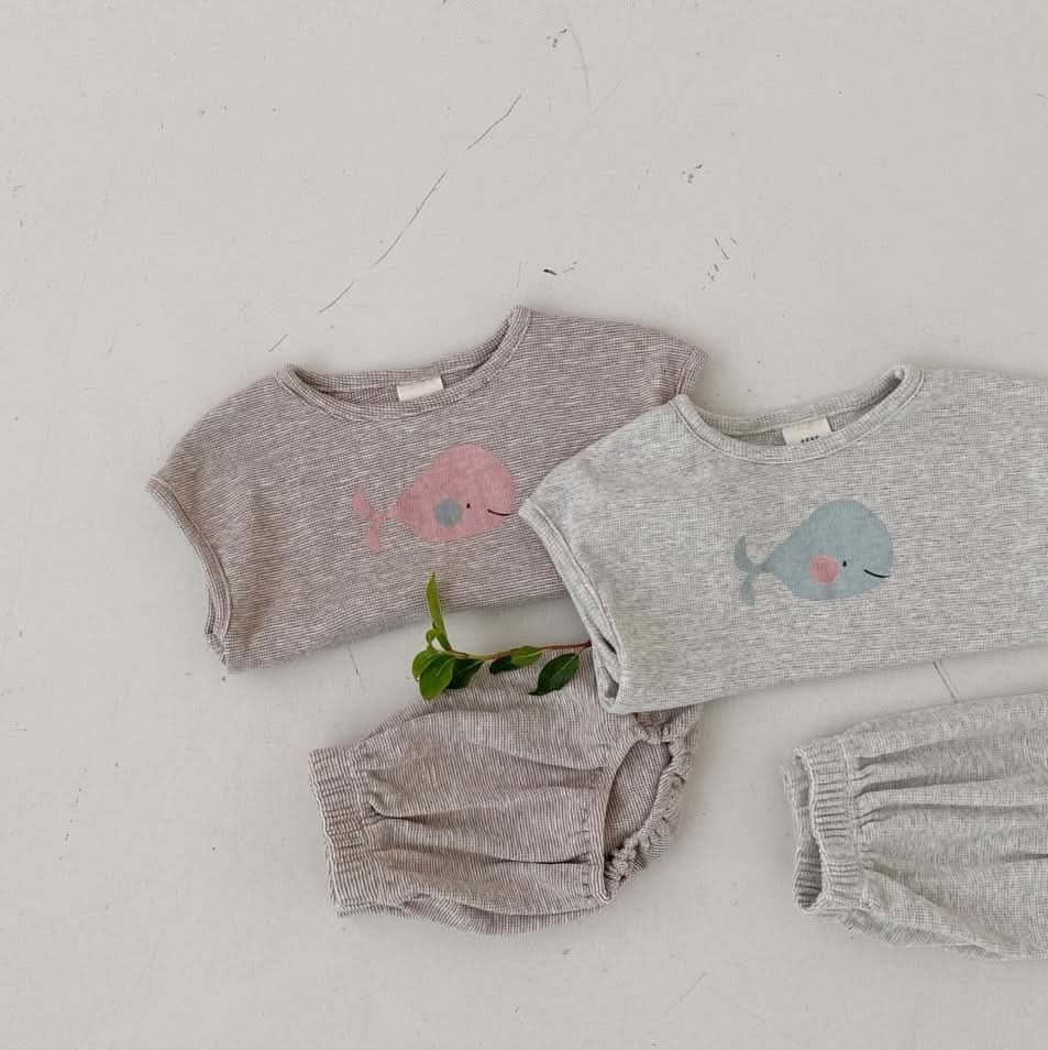 Baby Dolphin Tee and Bloomer Shorts Set (3-18m) - Gray - AT NOON STORE