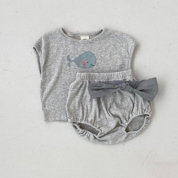 Baby Dolphin Tee and Bloomer Shorts Set (3-18m) - Gray - AT NOON STORE
