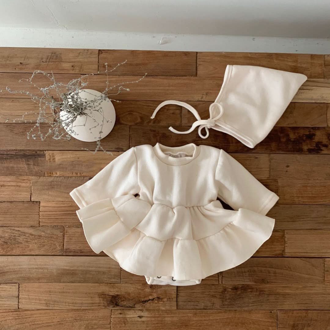 Baby Fleece Lined Christmas Dress Romper and Bonnet Set  (0-24m) - 2 Colors - AT NOON STORE