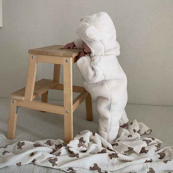 Baby Fluffy Fleece One-Piece (3-10m) - Milk White