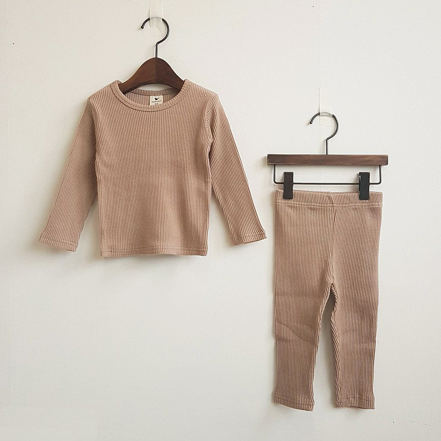 Baby Kids Ribbed Top and Leggings Set (4-5yrs)  - Beige - AT NOON STORE