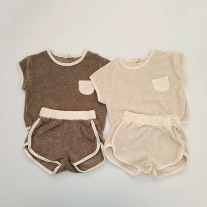 Baby Kids Towel Cloth Top and Shorts Set (3-4y) - Brown - AT NOON STORE