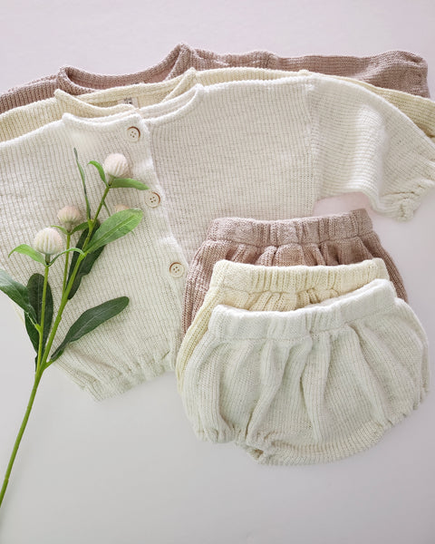 Baby Knit Sweater Cardigan and Bloomer Shorts Set (6-18m) - 3 Colors - AT NOON STORE