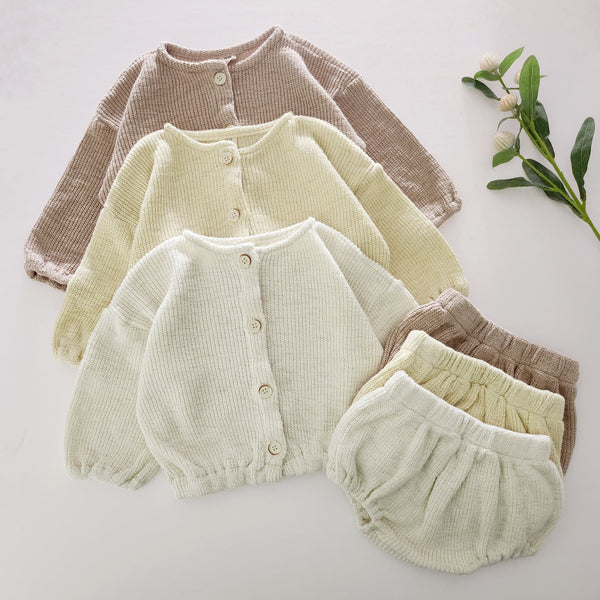 Baby Knit Sweater Cardigan and Bloomer Shorts Set (6-18m) - 3 Colors